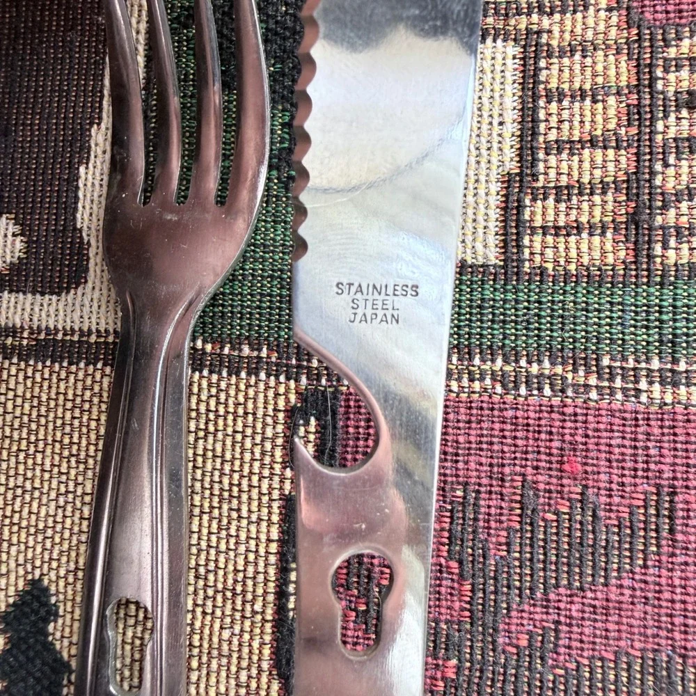 Vtg Japan Interlocking Camping Cutlery Stainless Steel Travel Knife Fork Spoon